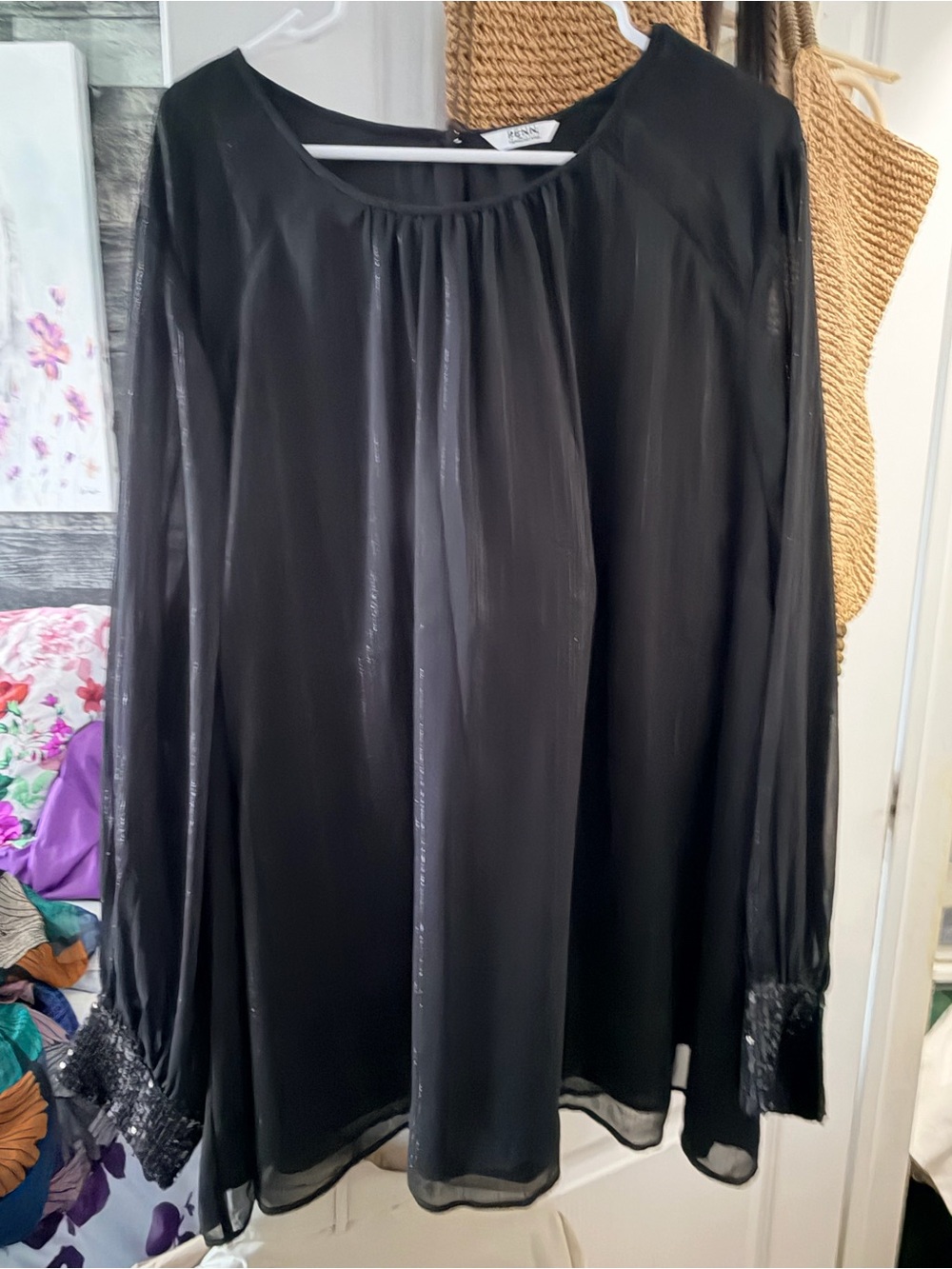 Penningtons Black Sheer Long Sleeve Blouse with Beaded Cuffs